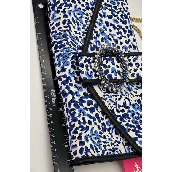 NWT Lilly Pulitzer BENTON Clutch Bag Removable Shoulder Chain Blue Rhinestone - Picture 8 of 10
